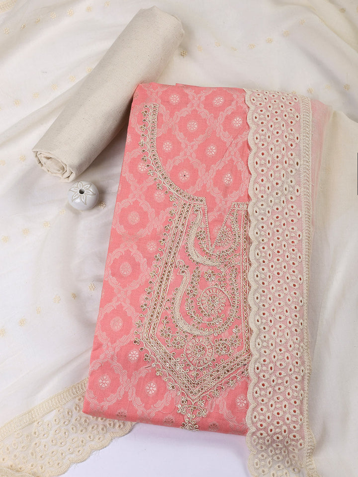 Woven Embroidered Cotton Blend Unstitched Suit With Dupatta