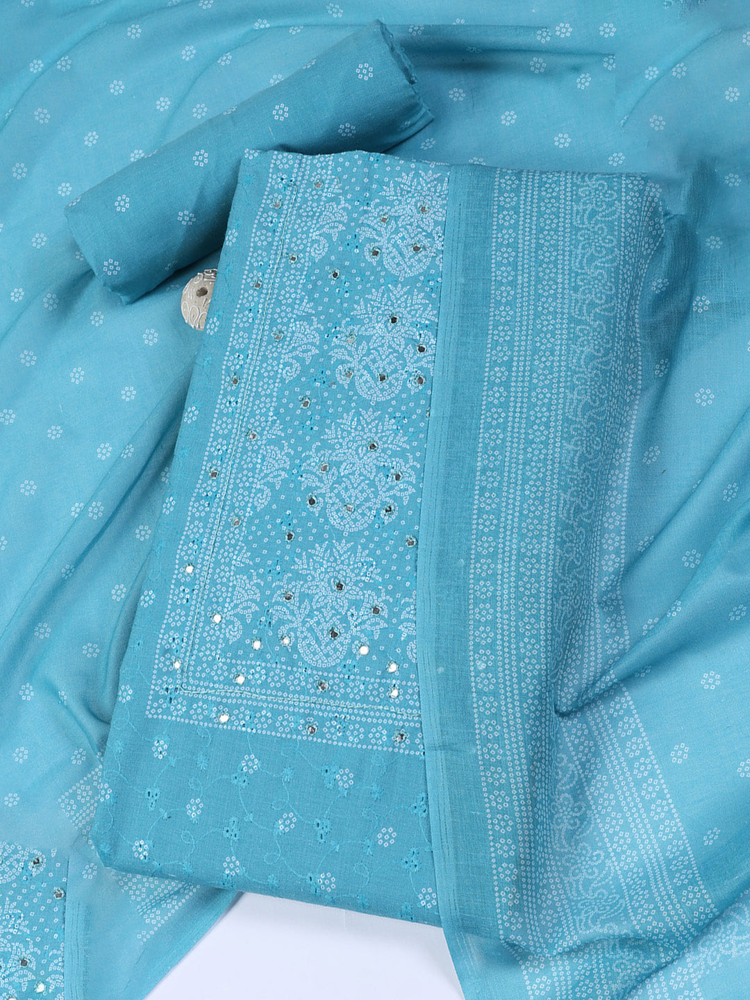 Neck Work Cotton Blend Unstitched Suit With Dupatta