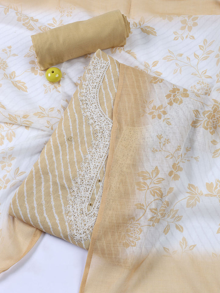 Floral Printed Linen Unstitched Suit With Dupatta