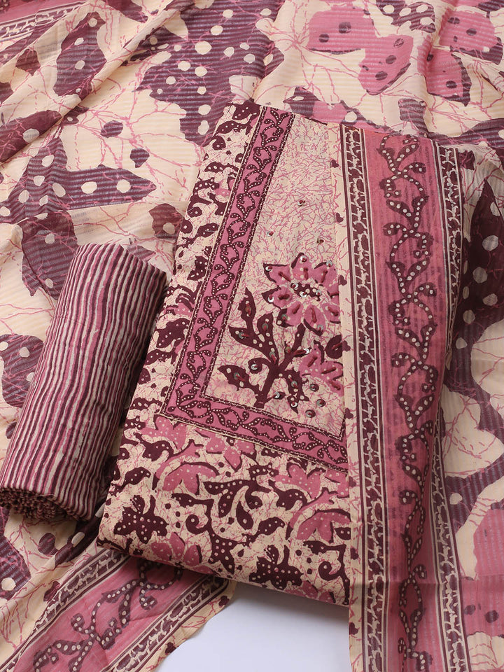 Printed Cotton Blend Unstitched Suit With Dupatta