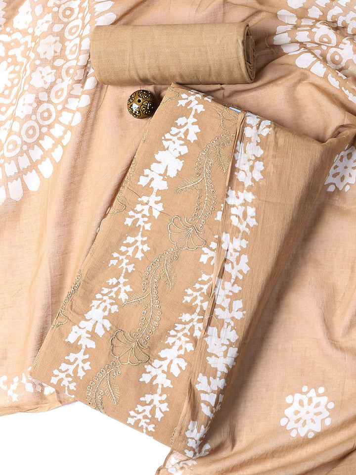 Printed Cotton Blend Unstitched Suit With Dupatta