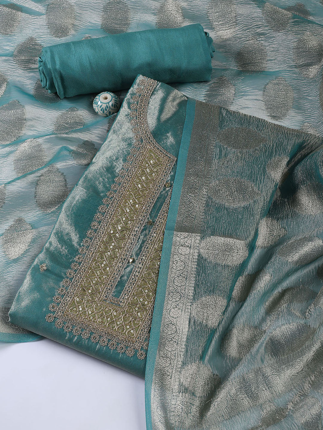 Neck Embroidery Tissue Unstitched Suit With Dupatta