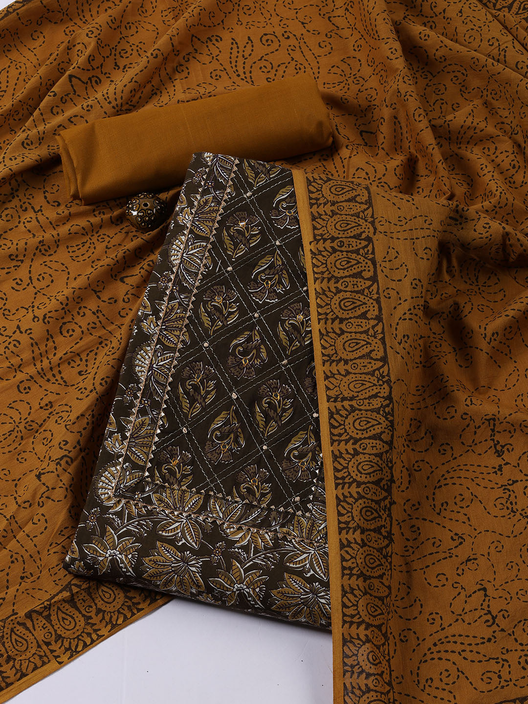 Printed Cotton Blend Unstitched Suit With Dupatta