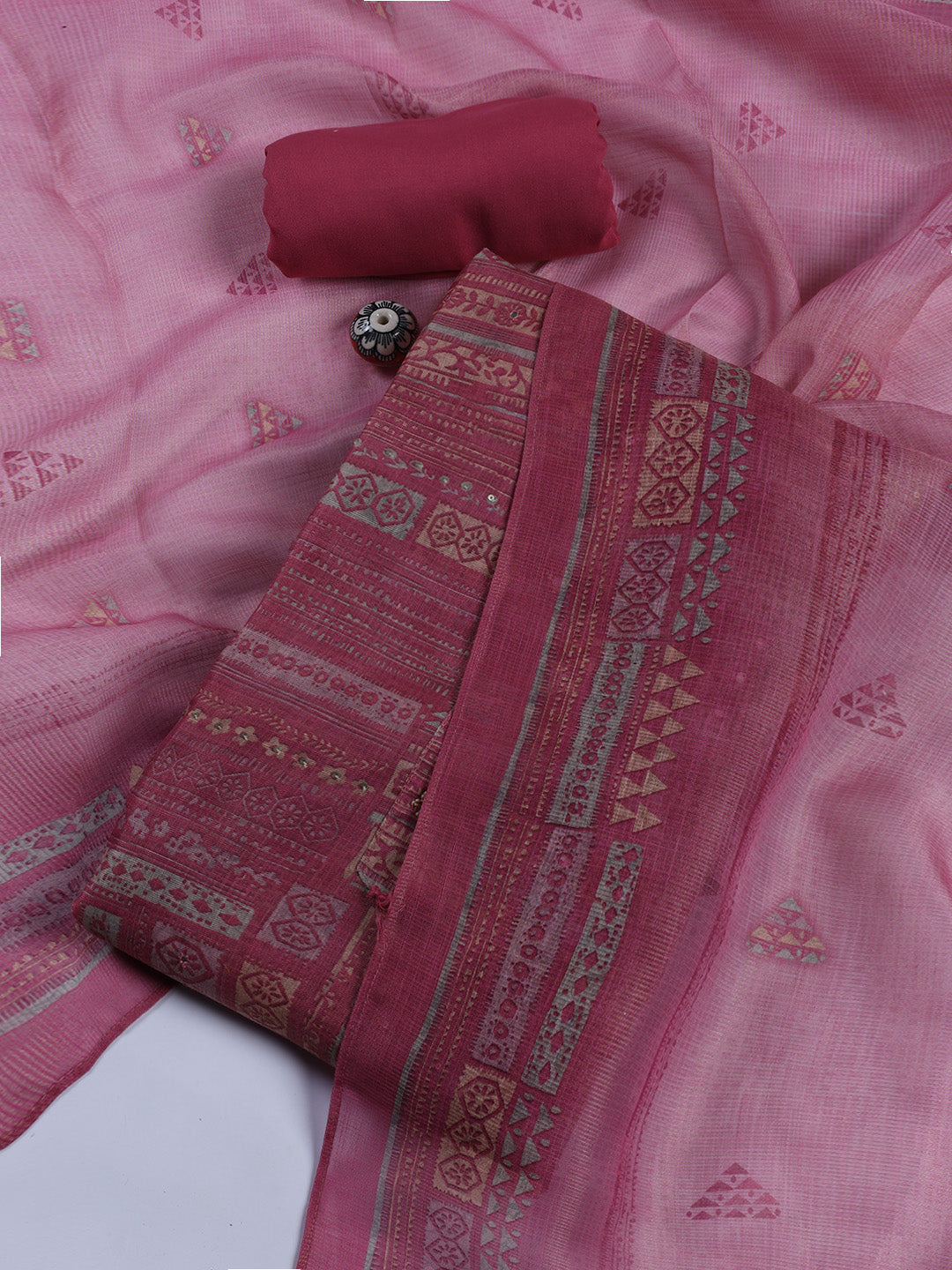 Neck Embroidered Tissue Unstitched Suit With Dupatta