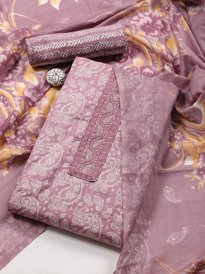 Printed Cotton Blend Unstitched Suit Piece With Dupatta