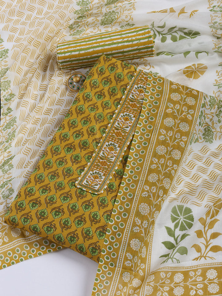 Printed Cotton Blend Unstitched Suit With Dupatta