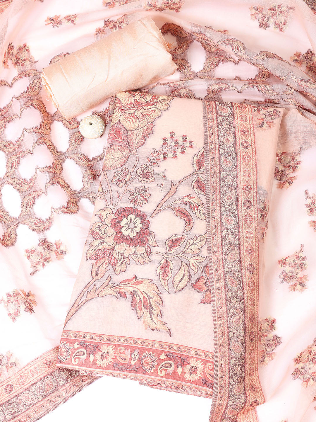 Printed Chanderi Unstitched Suit With Dupatta