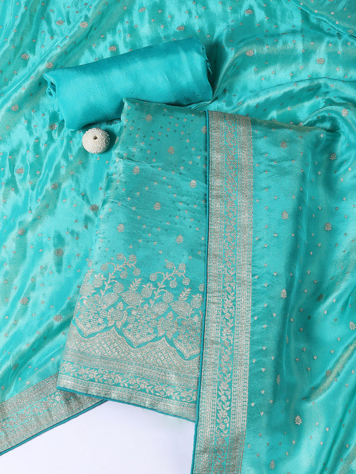 Embroidered Art Silk Unstitched Suit Piece With Dupatta