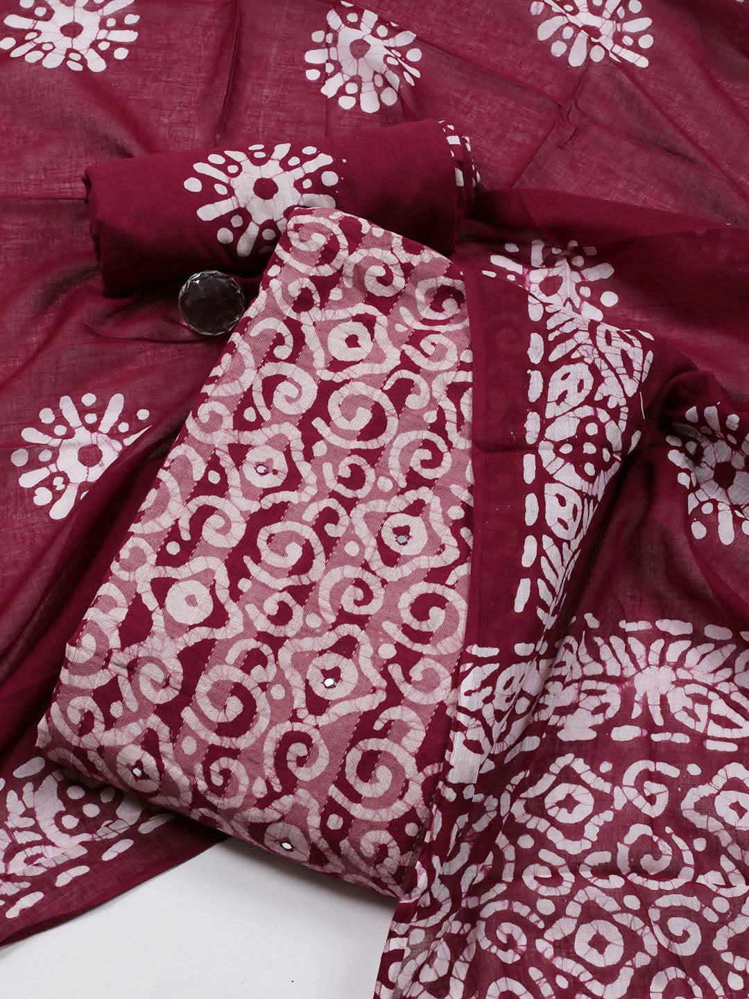 Printed Cotton Blend Unstitched Suit With Dupatta
