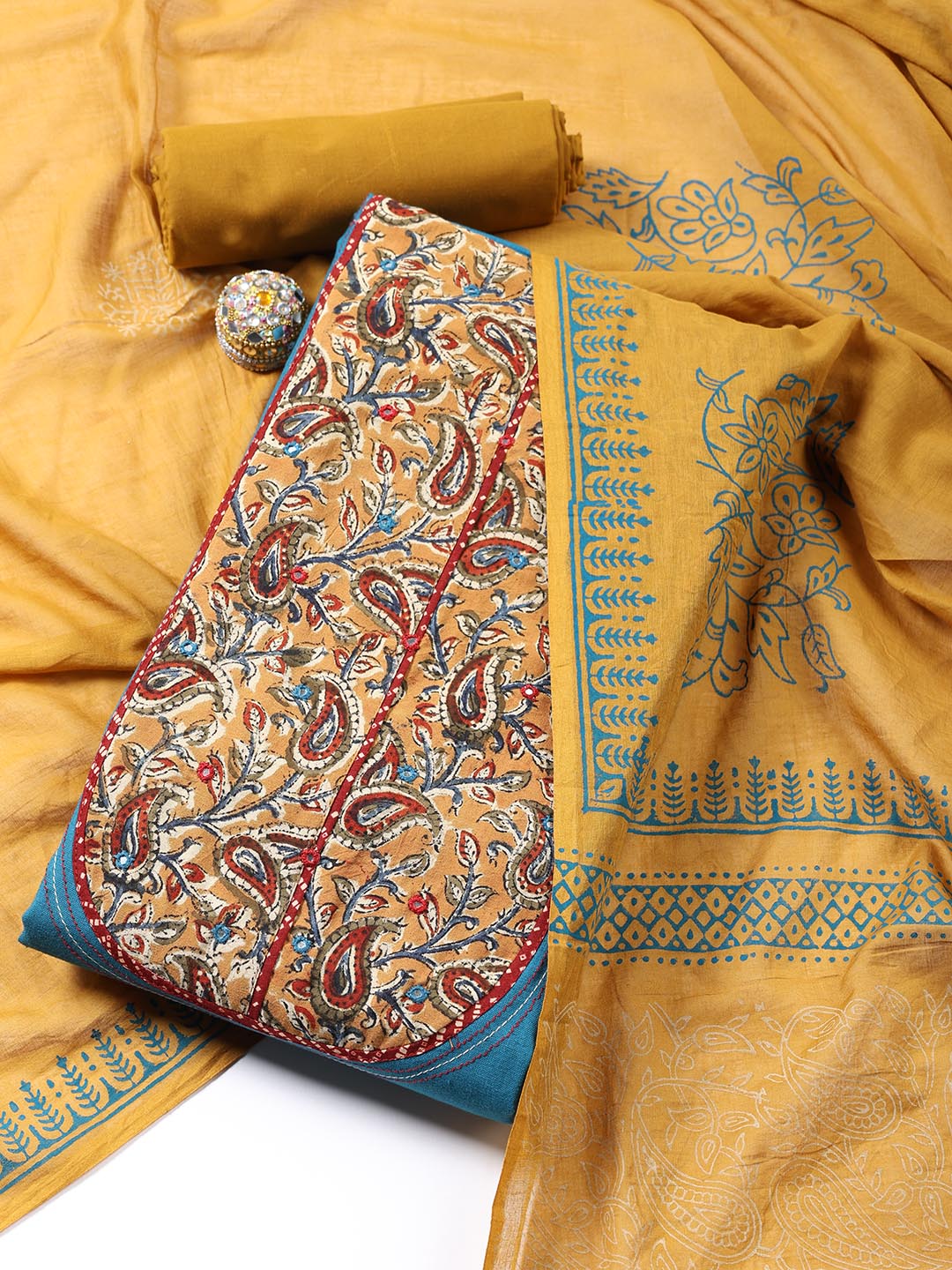 Printed Cotton Blend Unstitched Suit Piece With Dupatta