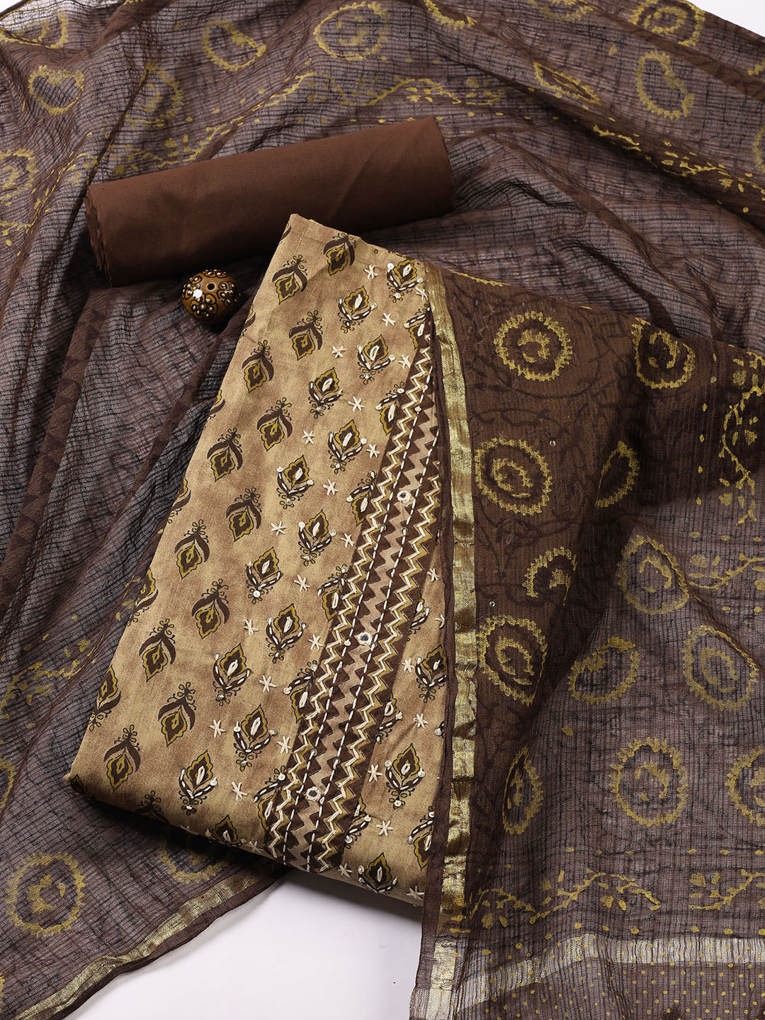 Printed Cotton Blend Unstitched Suit With Dupatta