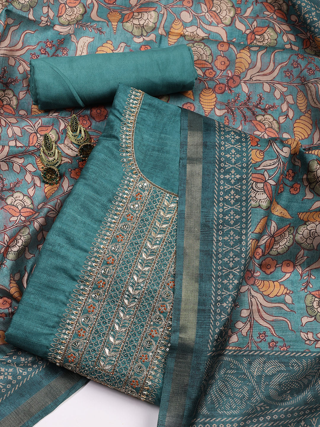 Neck Embroidered Tissue Unstitched Suit With Dupatta