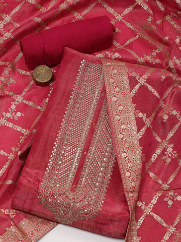 Neck Embroidered Chanderi  Unstitched Suit With Dupatta