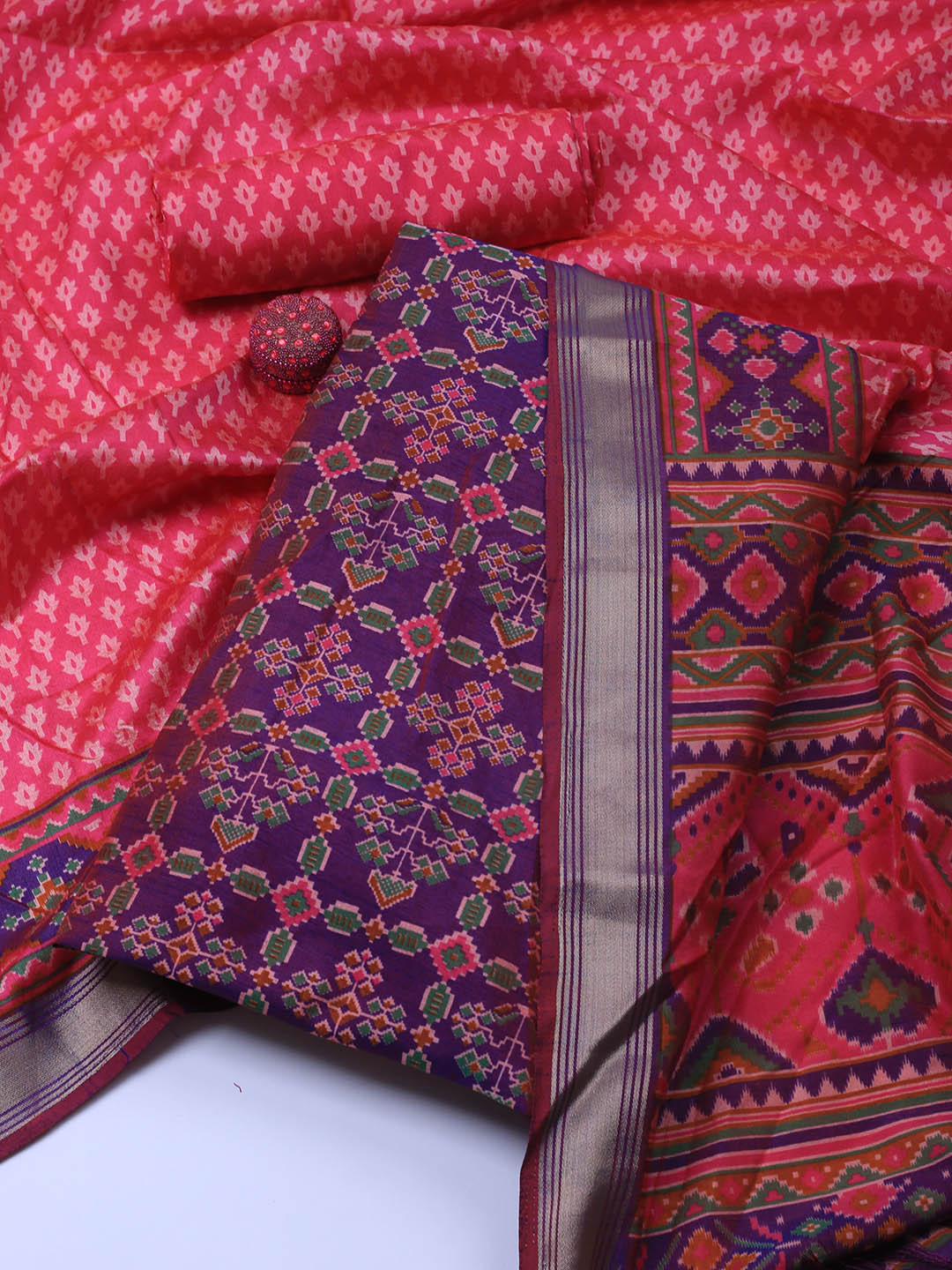 Art Silk Unstitched Suit Piece With Dupatta