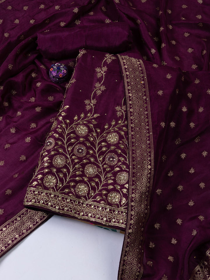 Woven Art Silk Unstitched Suit Piece With Dupatta