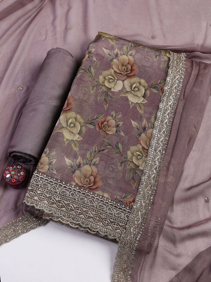 Patch Neck Art Silk Unstitched Suit With Dupatta