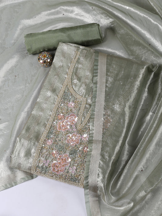 Neck Embroidered Organza Unstitched Suit With Dupatta