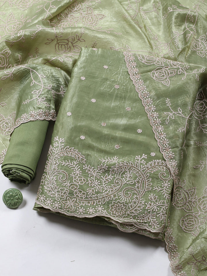 Embroidery Tissue Unstitched Suit Piece With Dupatta