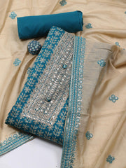 Embroidered Cotton Blend Unstitched Suit Piece With Dupatta