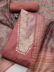 Neck Embroidered Chanderi Unstitched Suit With Dupatta