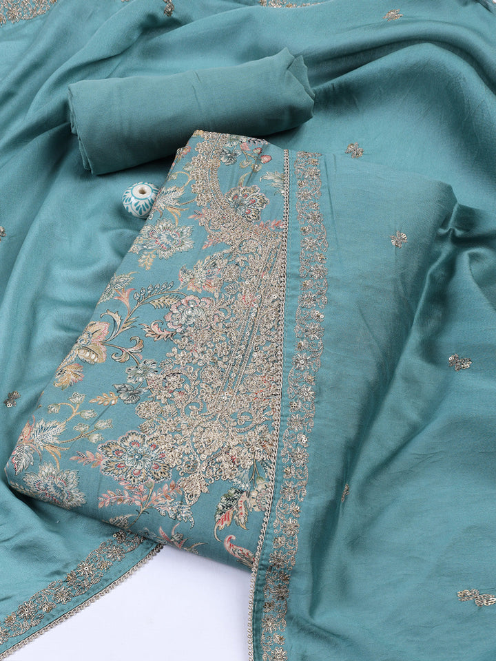 Neck Embroidered Cotton Blend Unstitched Suit With Dupatta