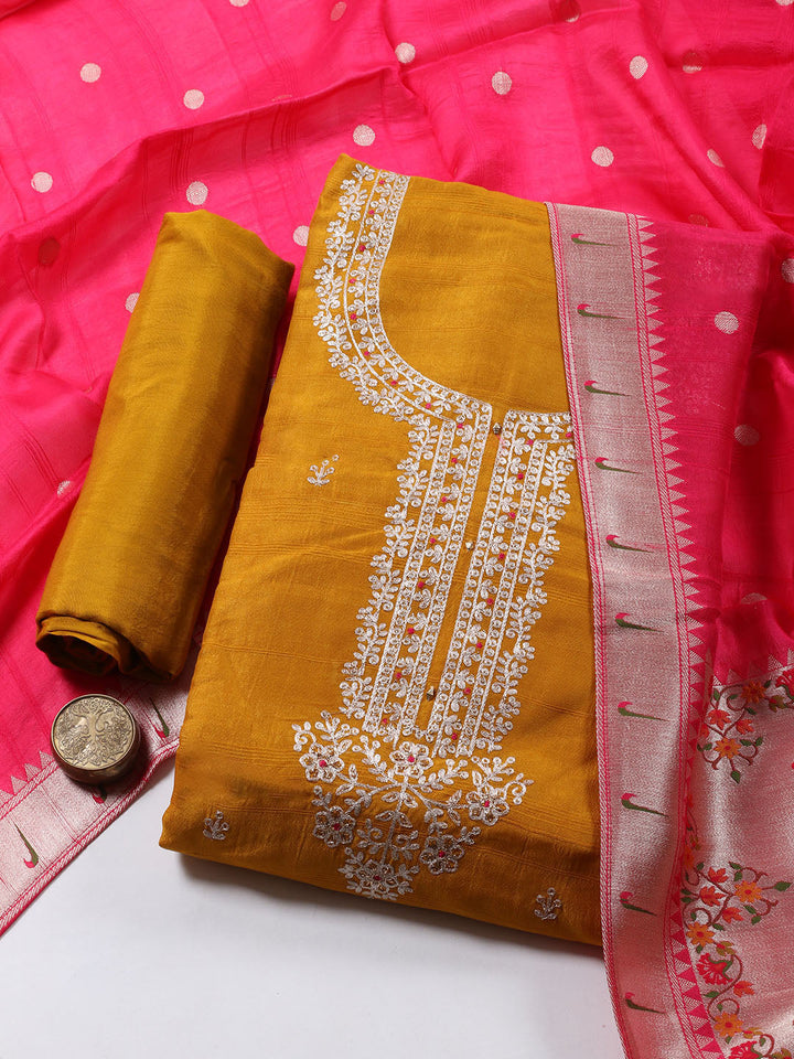 Neck Embroidery Tissue Unstitched Suit Piece With Dupatta