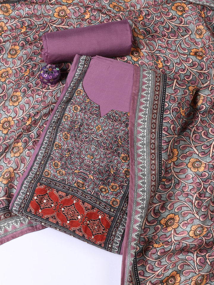 Neck Embroidered Chanderi Unstitched Suit Piece With Dupatta