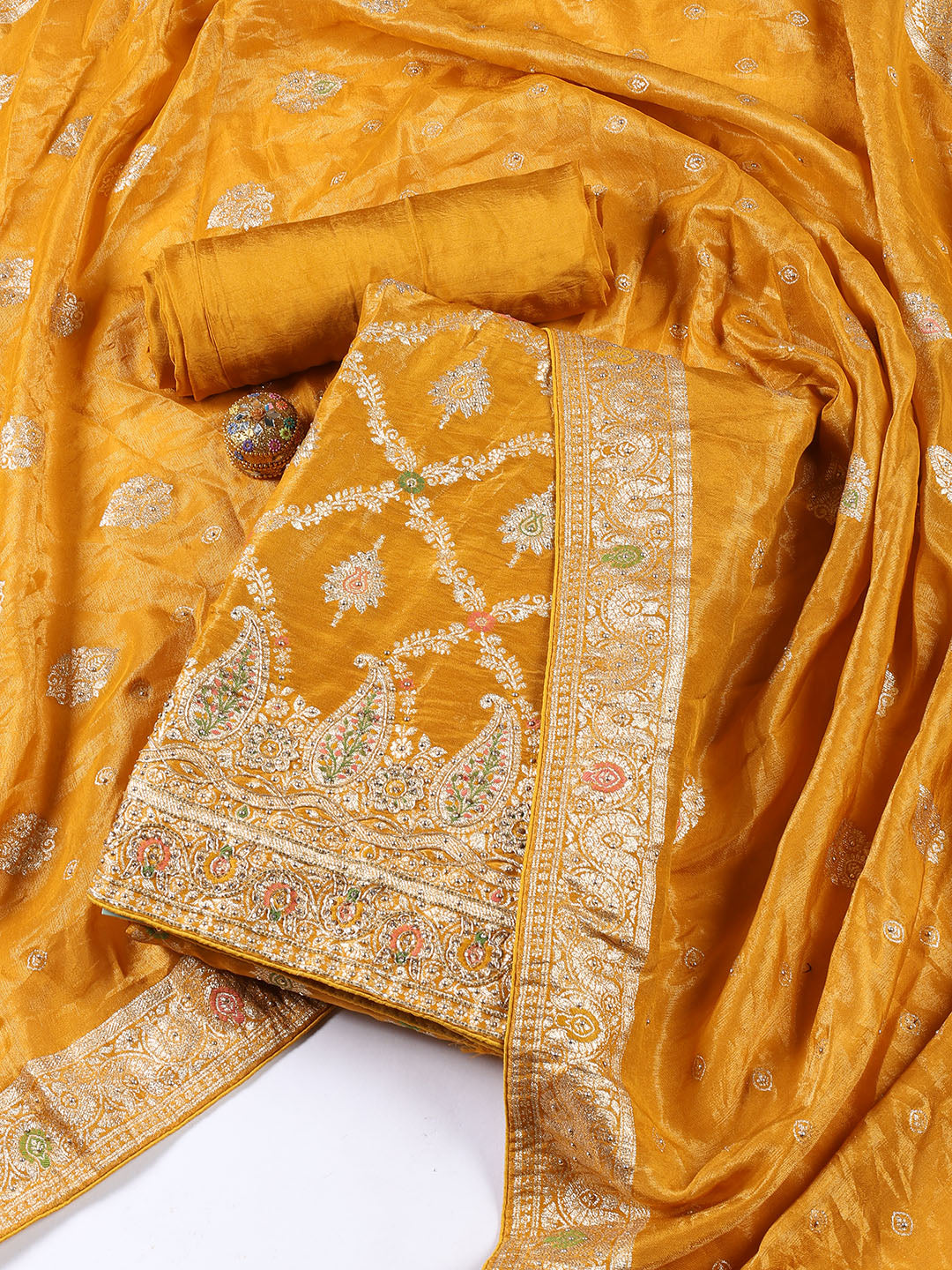 Woven Tissue Unstitched Suit Piece With Dupatta
