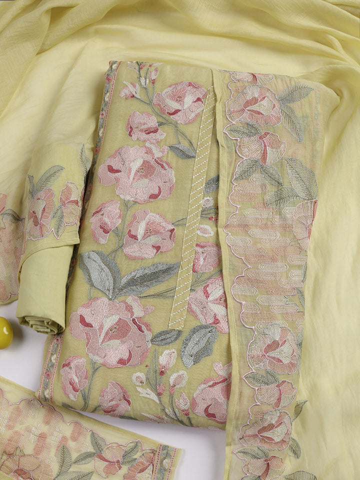 Embroidery Chanderi Unstitched Suit With Dupatta