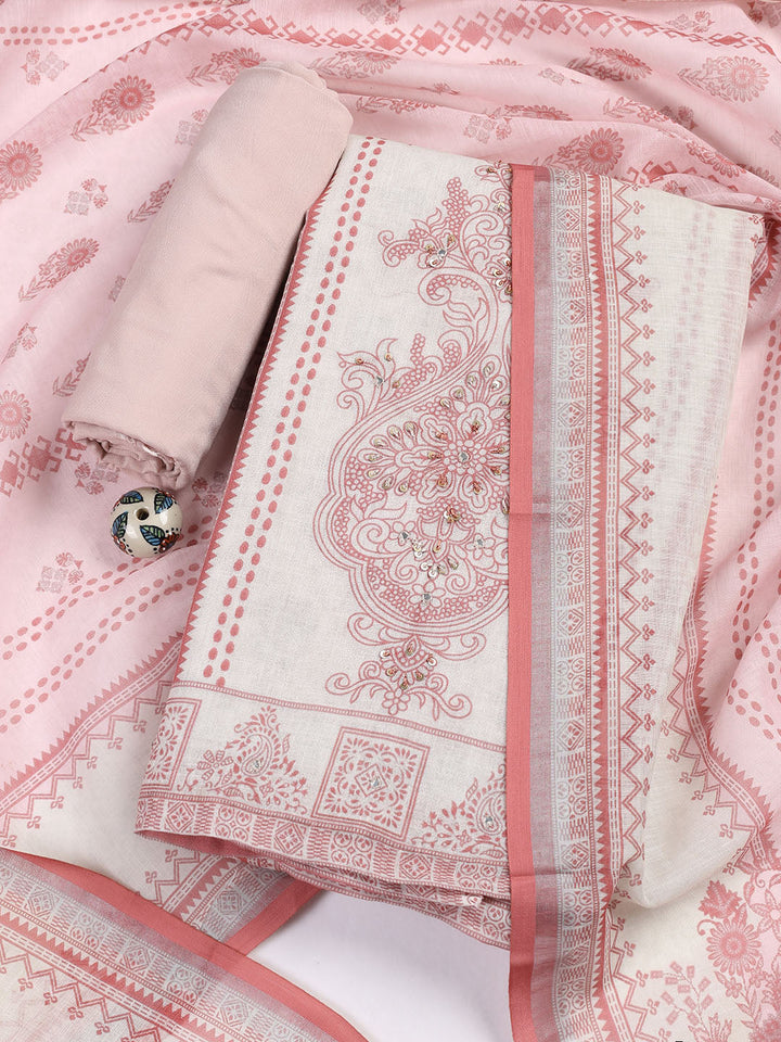 Printed Linen Unstitched Suit With Dupatta