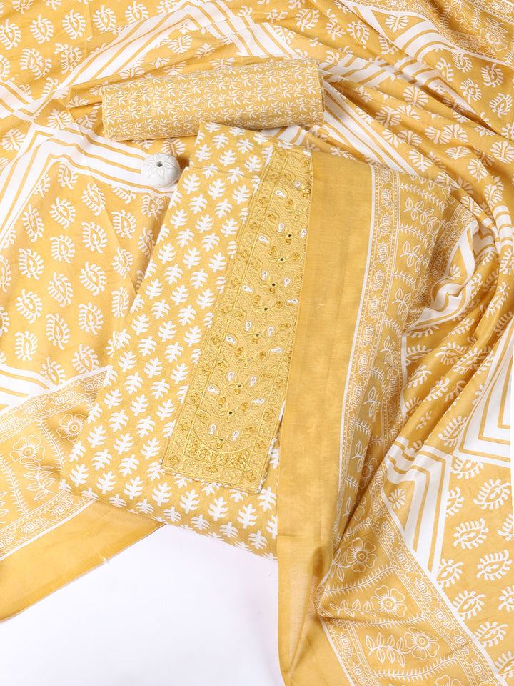 Neck Patti Cotton Blend Unstitched Suit With Dupatta