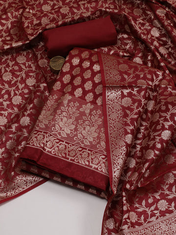 Woven Banarasi Chanderi Unstitched Suit With Dupatta