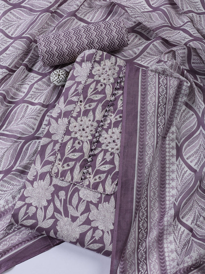 Printed Cotton Blend Unstitched Suit With Dupatta