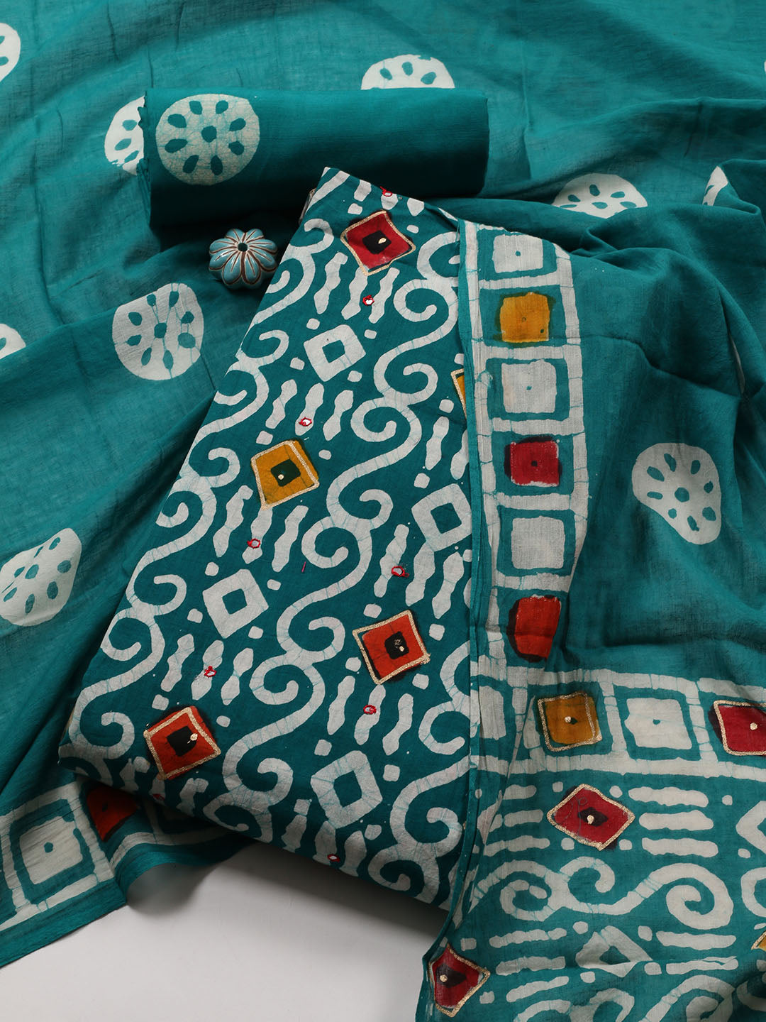 Printed Cotton Blend Unstitched Suit With Dupatta