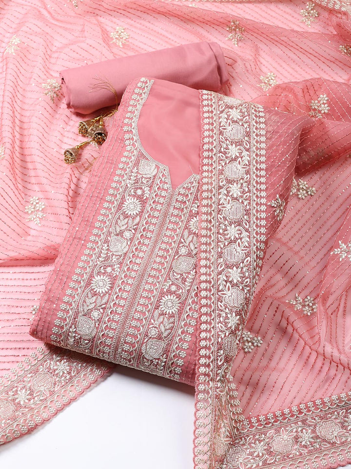 Embroidered Organza Unstitched Suit Piece With Dupatta