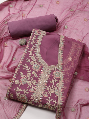 Embroidery Organza Unstitched Suit Material Dupatta