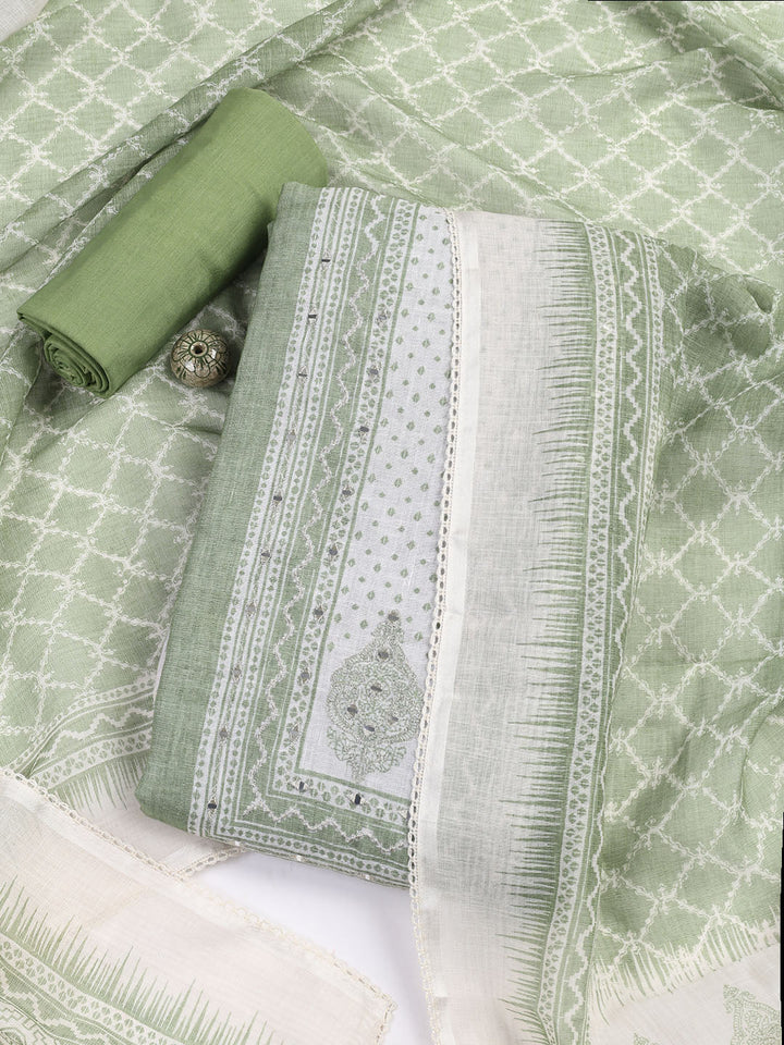 Printed Linen Unstitched Suit With Dupatta