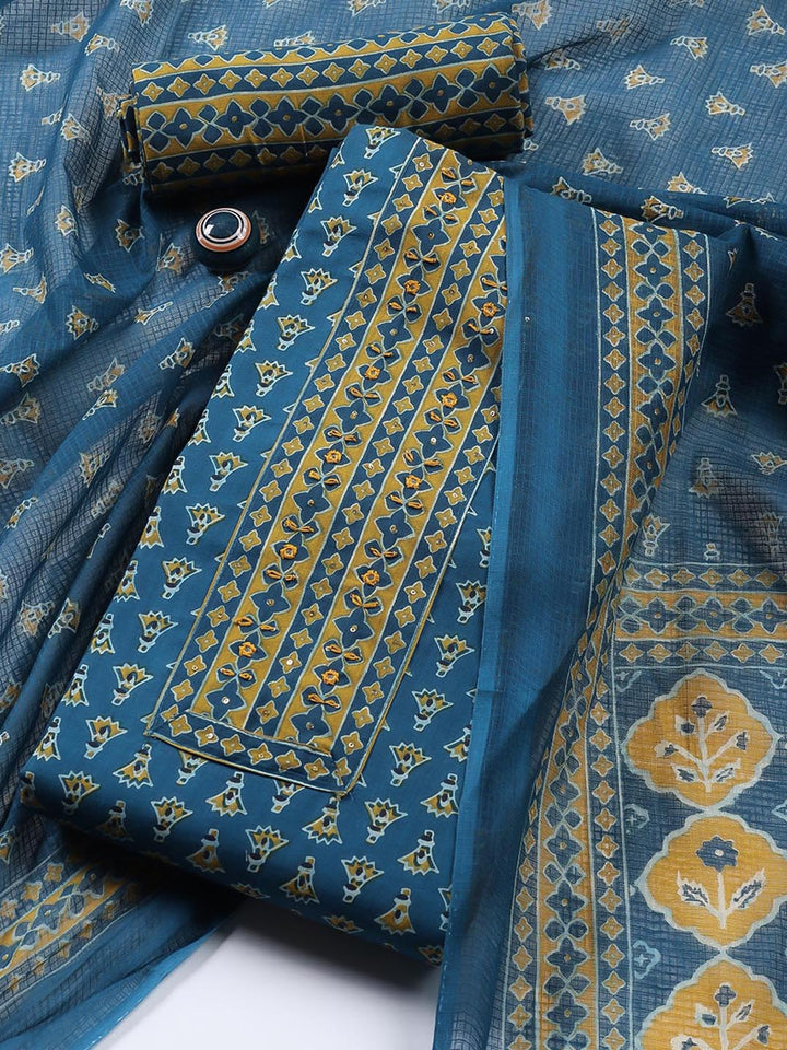 Printed Cotton Blend Unstitched Suit Piece With Dupatta
