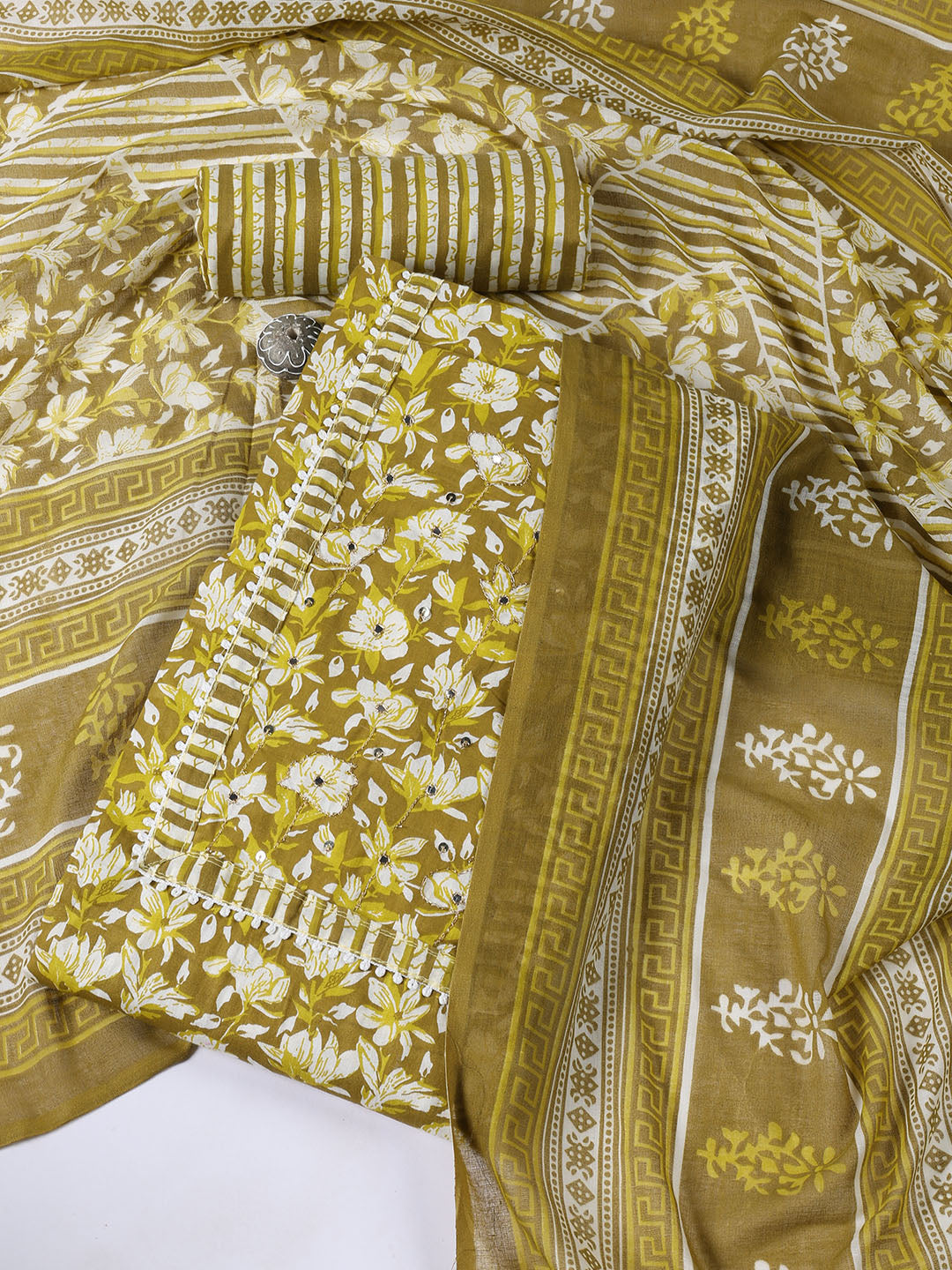 Printed Cotton Blend Unstitched Suit With Dupatta