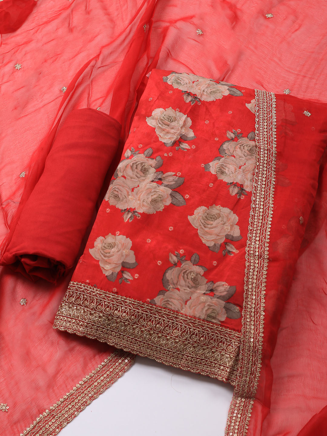 Printed Crepe Unstitched Suit With Dupatta