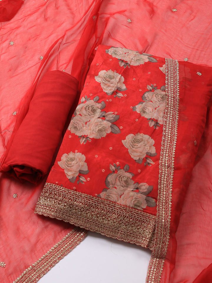Printed Crepe Unstitched Suit With Dupatta