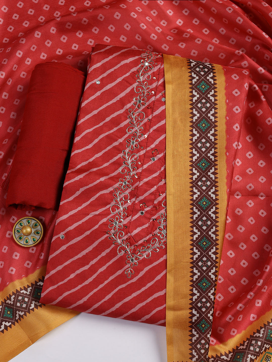 Cotton Blend Unstitched Suit Piece With Dupatta