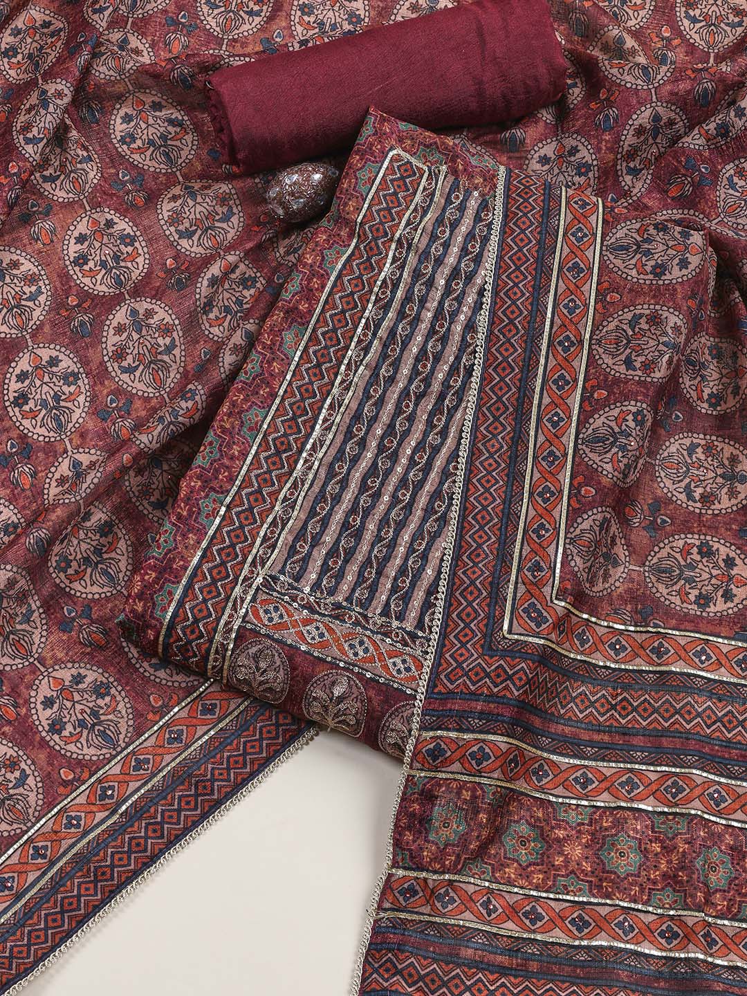 Neck Embroidery Tussar Unstitched Suit Piece With Dupatta