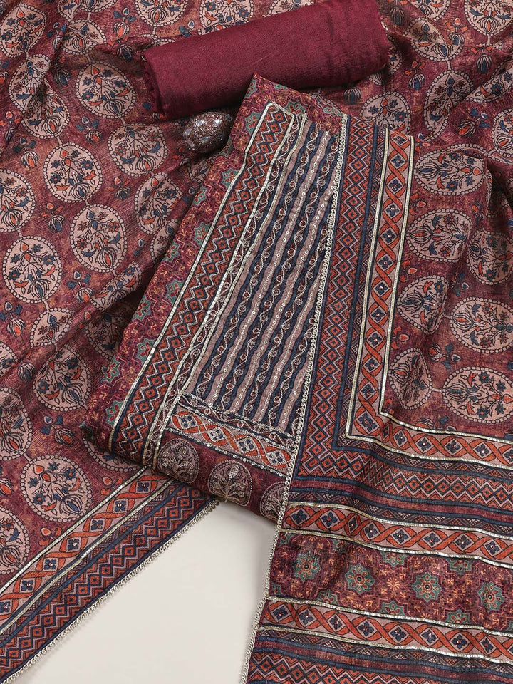 Neck Embroidery Tussar Unstitched Suit Piece With Dupatta
