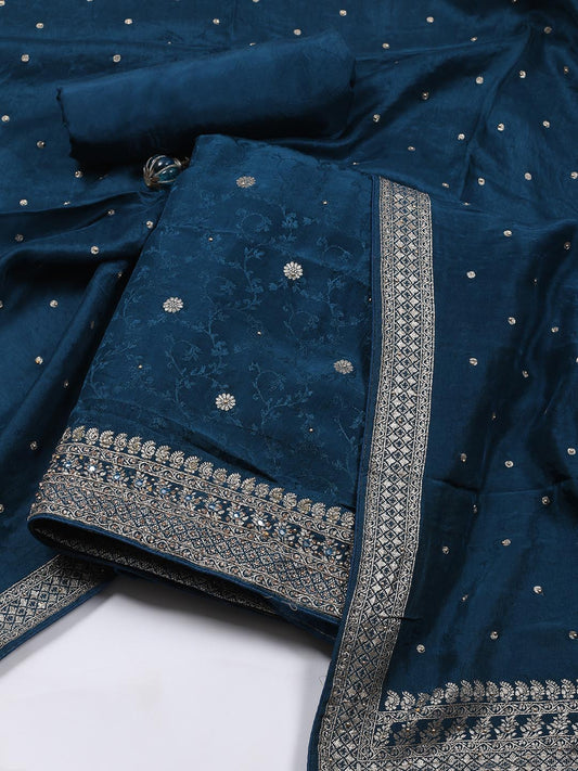 Woven Art Silk Unstitched Suit Piece With Dupatta