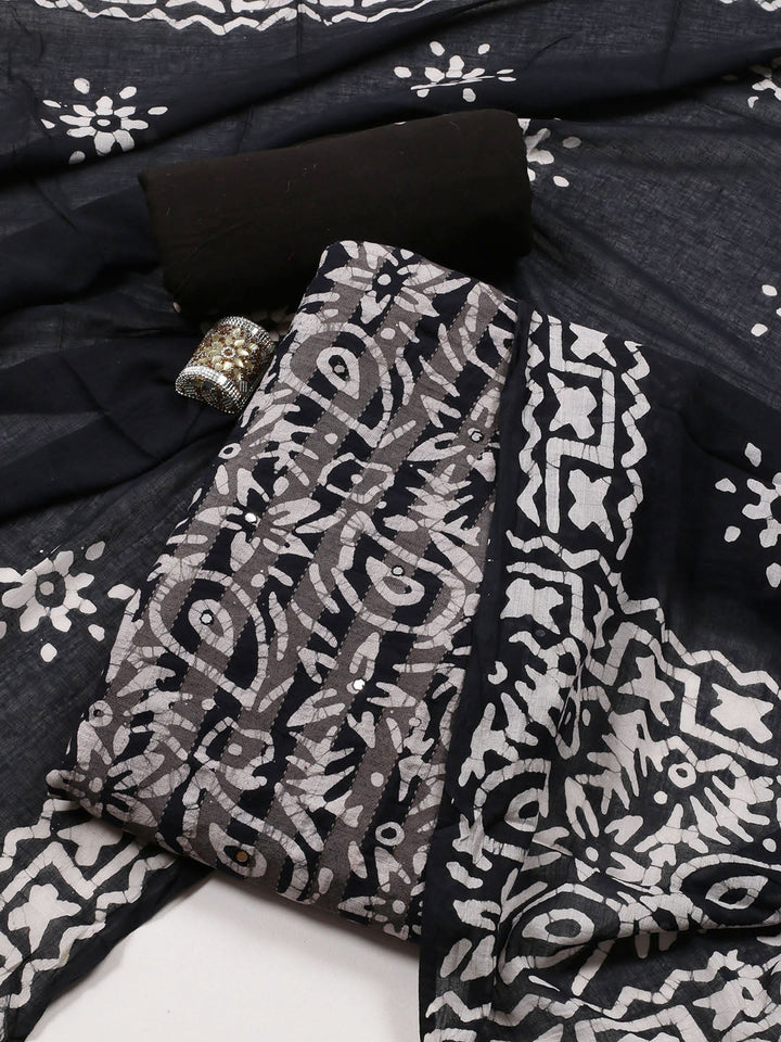Printed Cotton Blend Unstitched Suit With Dupatta