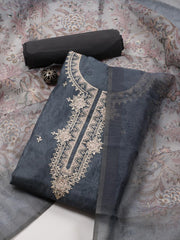 Embroidered Chanderi Unstitched Suit Piece With Dupatta