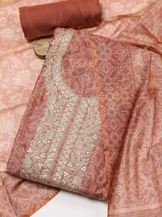 Neck Embroidered Chanderi Unstitched Suit Dupatta