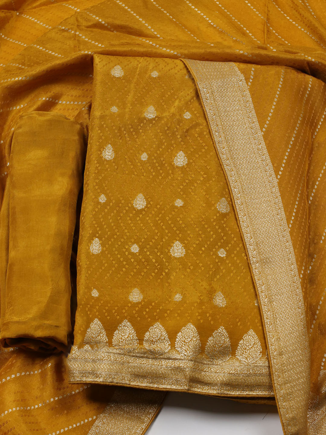 Woven Border Chanderi Unstitched Suit With Dupatta