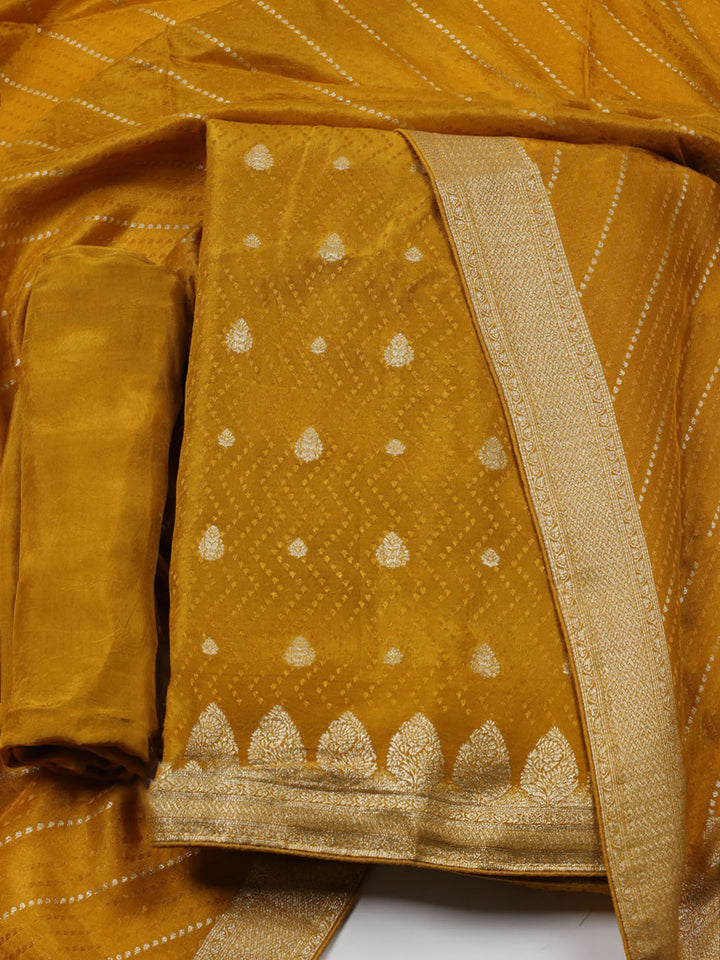 Woven Border Chanderi Unstitched Suit With Dupatta